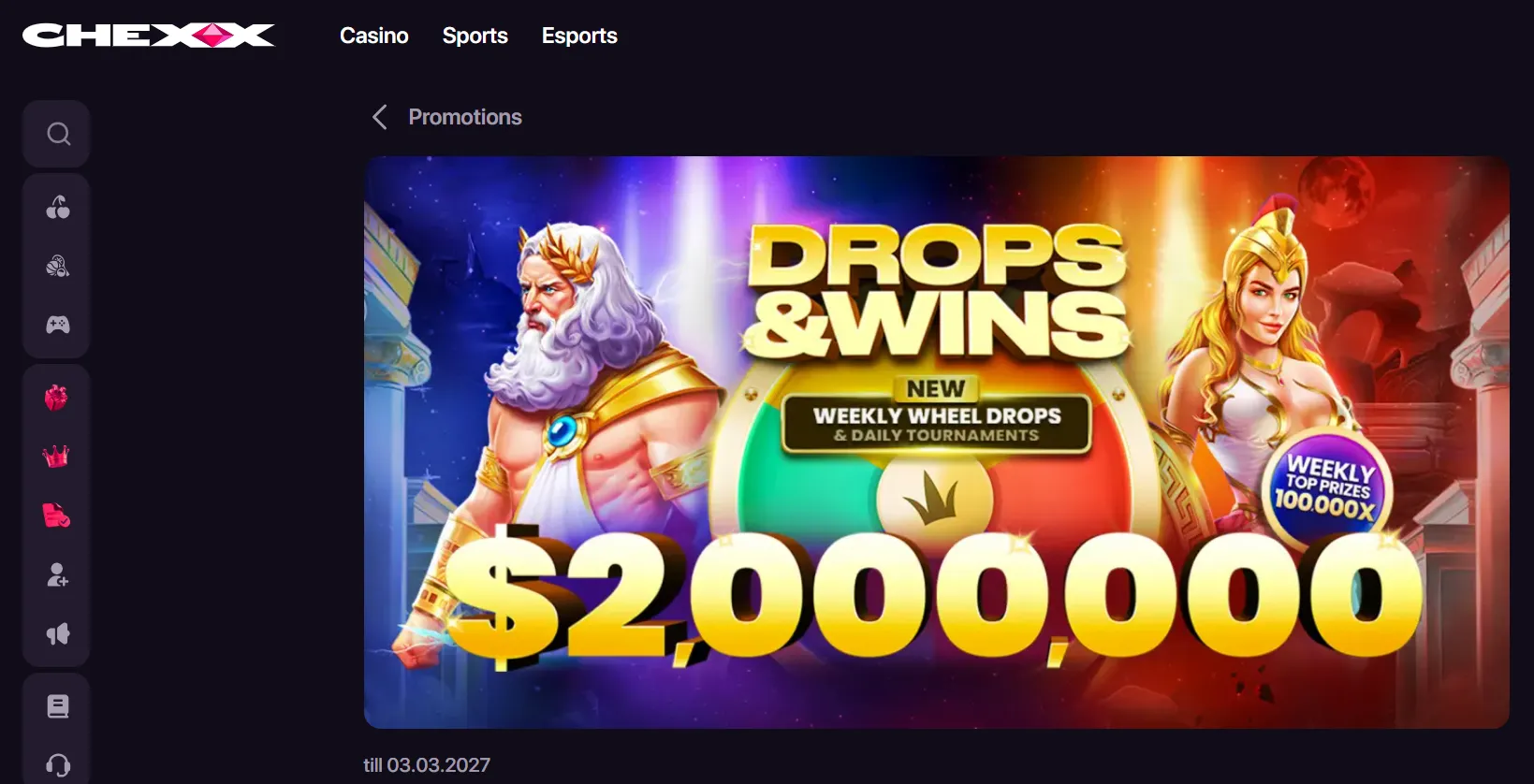 Current CHEXX promotions page showing active campaigns